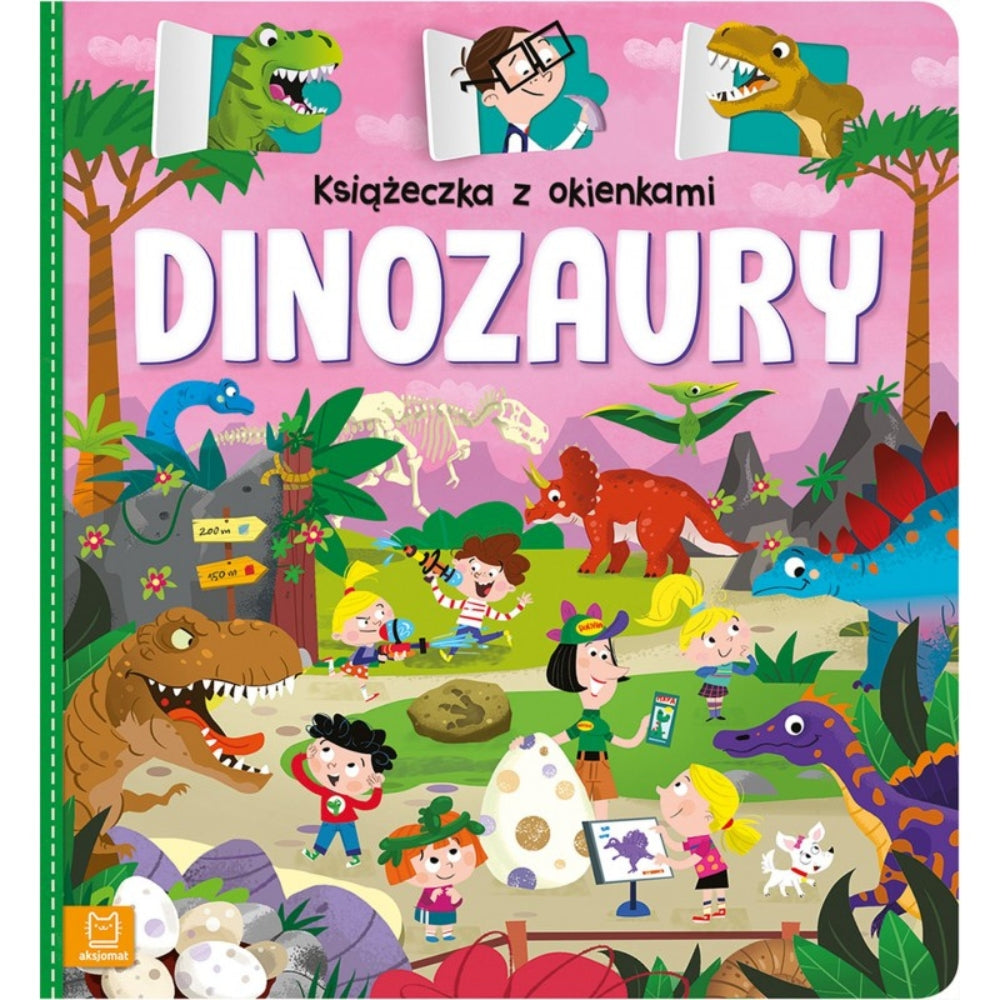 Aksjomat Książka dla dzieci z okienkami Dinozaury