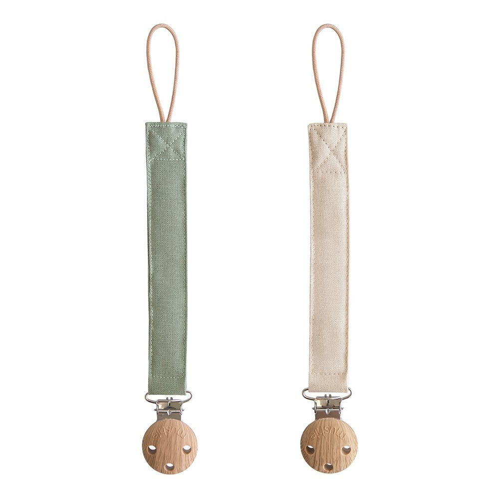 Mushie materiałowa zawieszka do smoczka 2-pack Olive/Shifting Sand