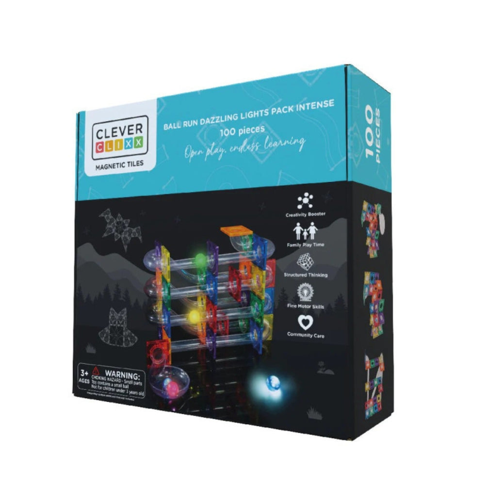Cleverclixx Klocki magnetyczne dla dzieci Ball Run Dazzling Lights Pack Intense 100 el