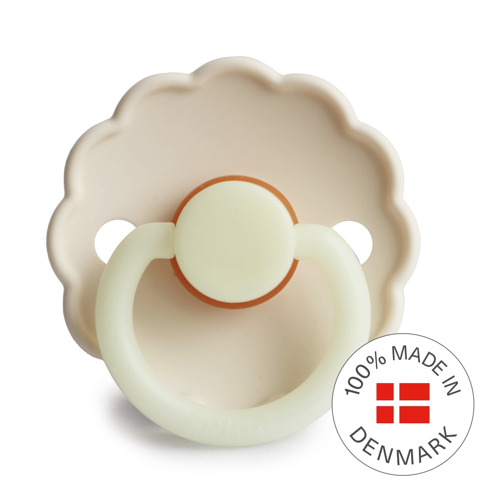 Frigg Smoczek dla niemowlaka kauczukowy Night Daisy Cream 0+