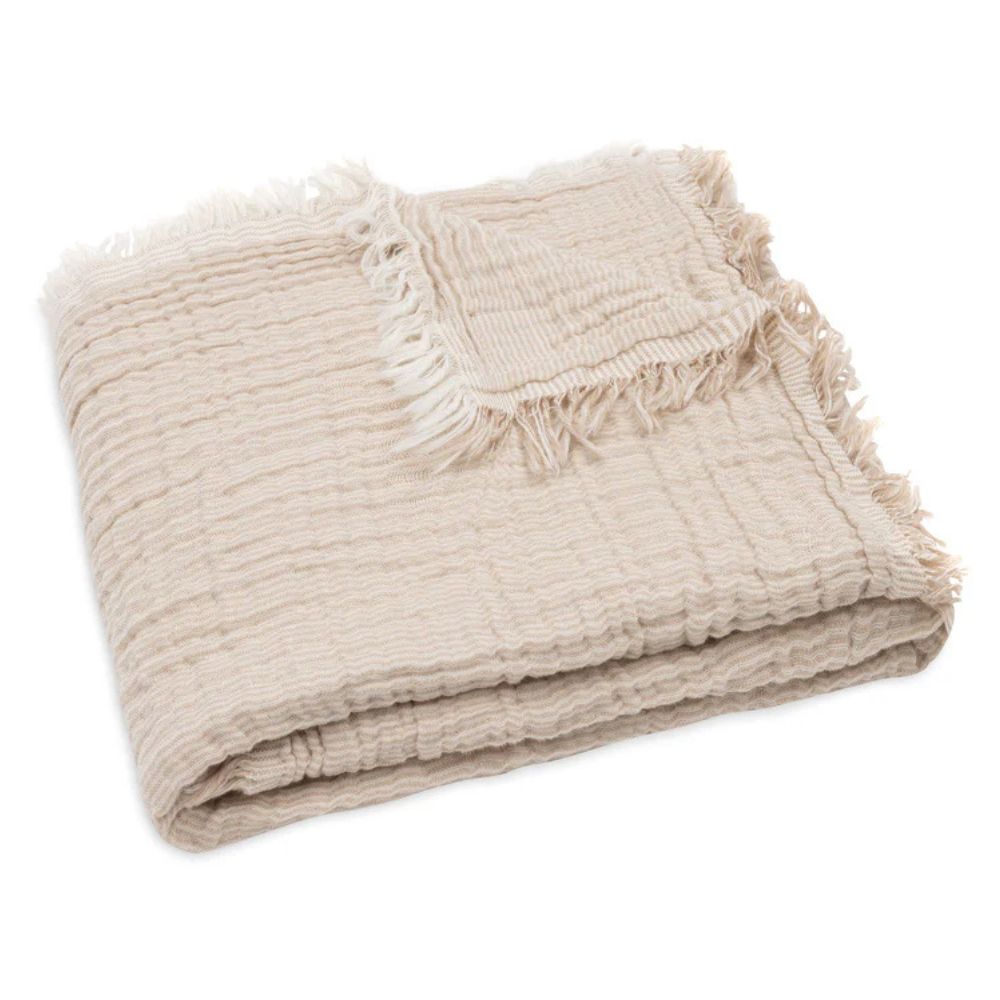 Jollein Kocyk muślinowy 75x100cm Fringe Stripe Biscuit