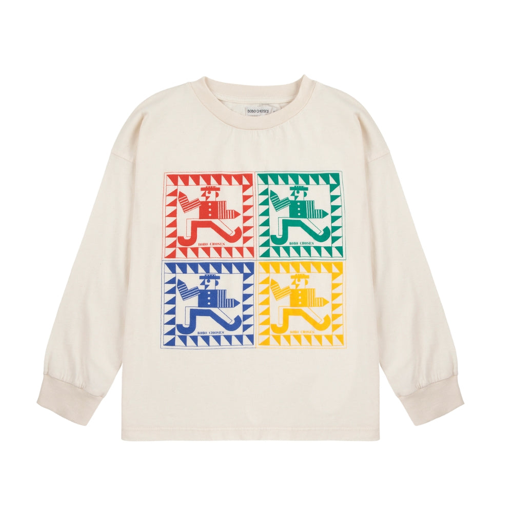 Bobo Choses Koszulka z długim rękawem Rainbow Mr Pencil Offwhite
