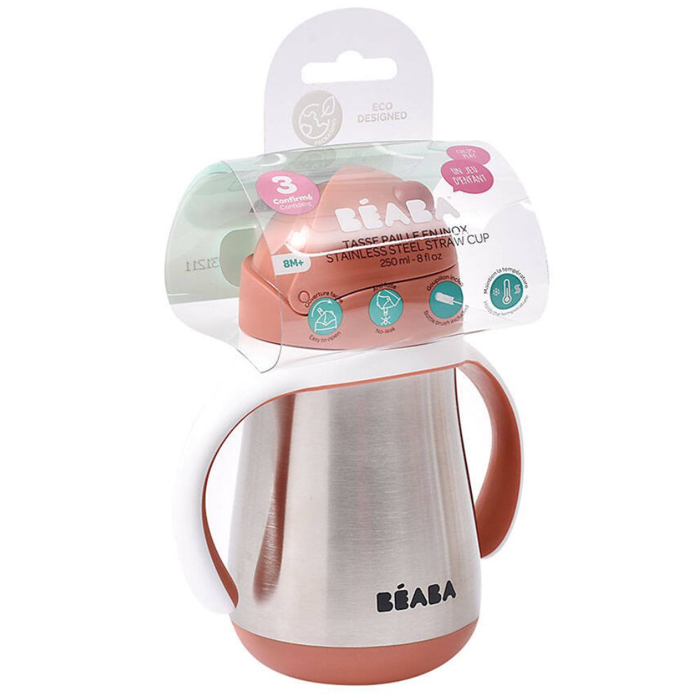 Beaba Bidon niekapek ze słomką termiczny 250 ml Terracotta