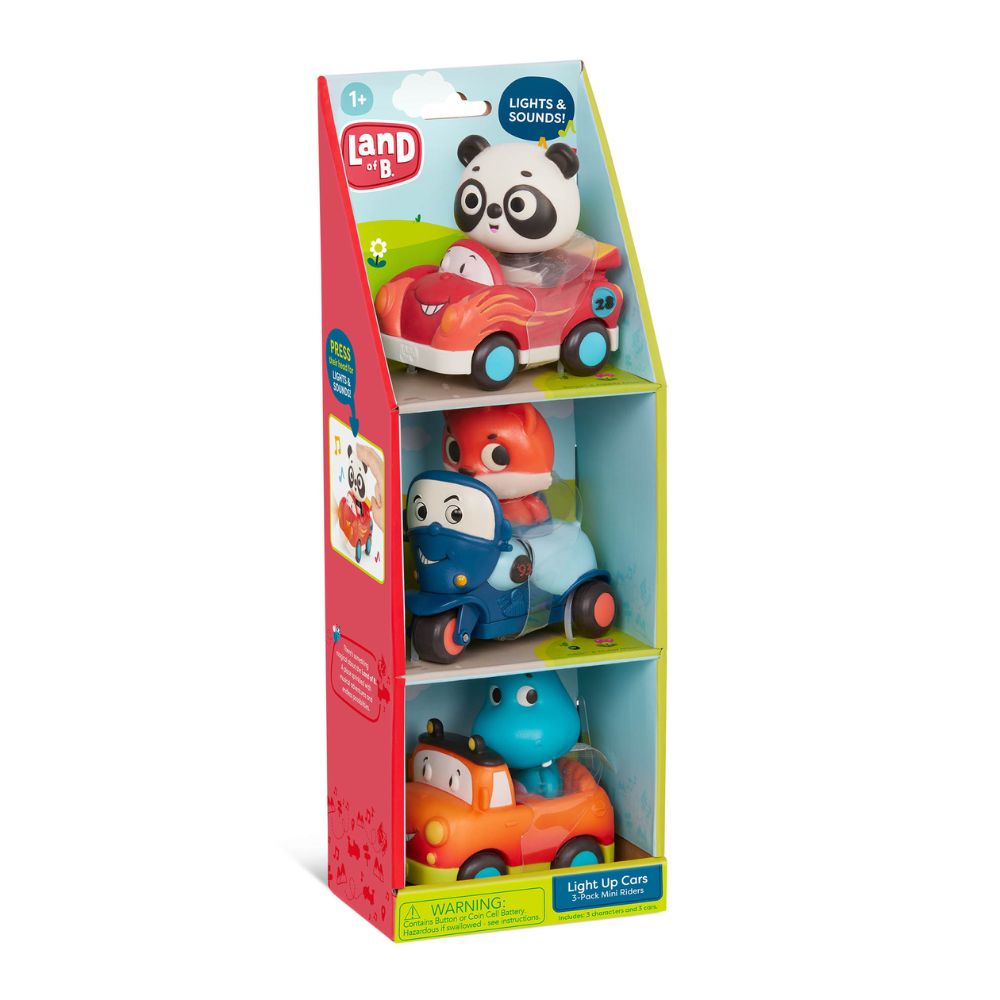 B. Toys Zestaw 3 miękkich autek sensorycznych z pasażerami Odgłosy i światło
