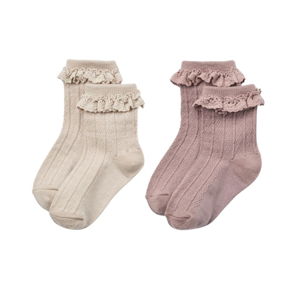 Wheat Wełniane skarpetki dla dziewczynki z koronką Nora Dry Rose 2 pary