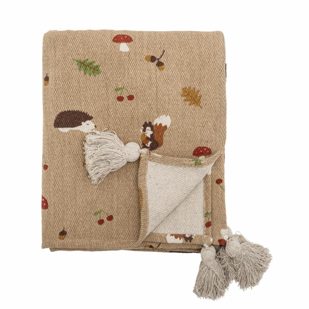 Bloomingville Koc bawełniany Fall Throw Brown Recycled Cotton