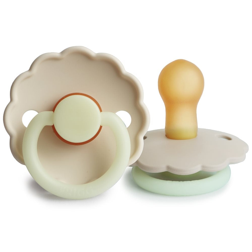 Frigg Smoczek dla niemowlaka kauczukowy Night Daisy Cream 0+