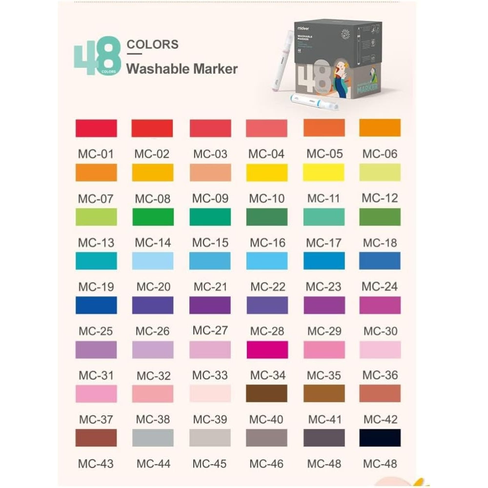 Mideer Markery zmywalne 48 kolorów