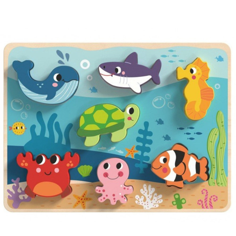 Tooky Toy Drewniane puzzle dla dzieci montessori Świat morza Rybki Żółwik kształty