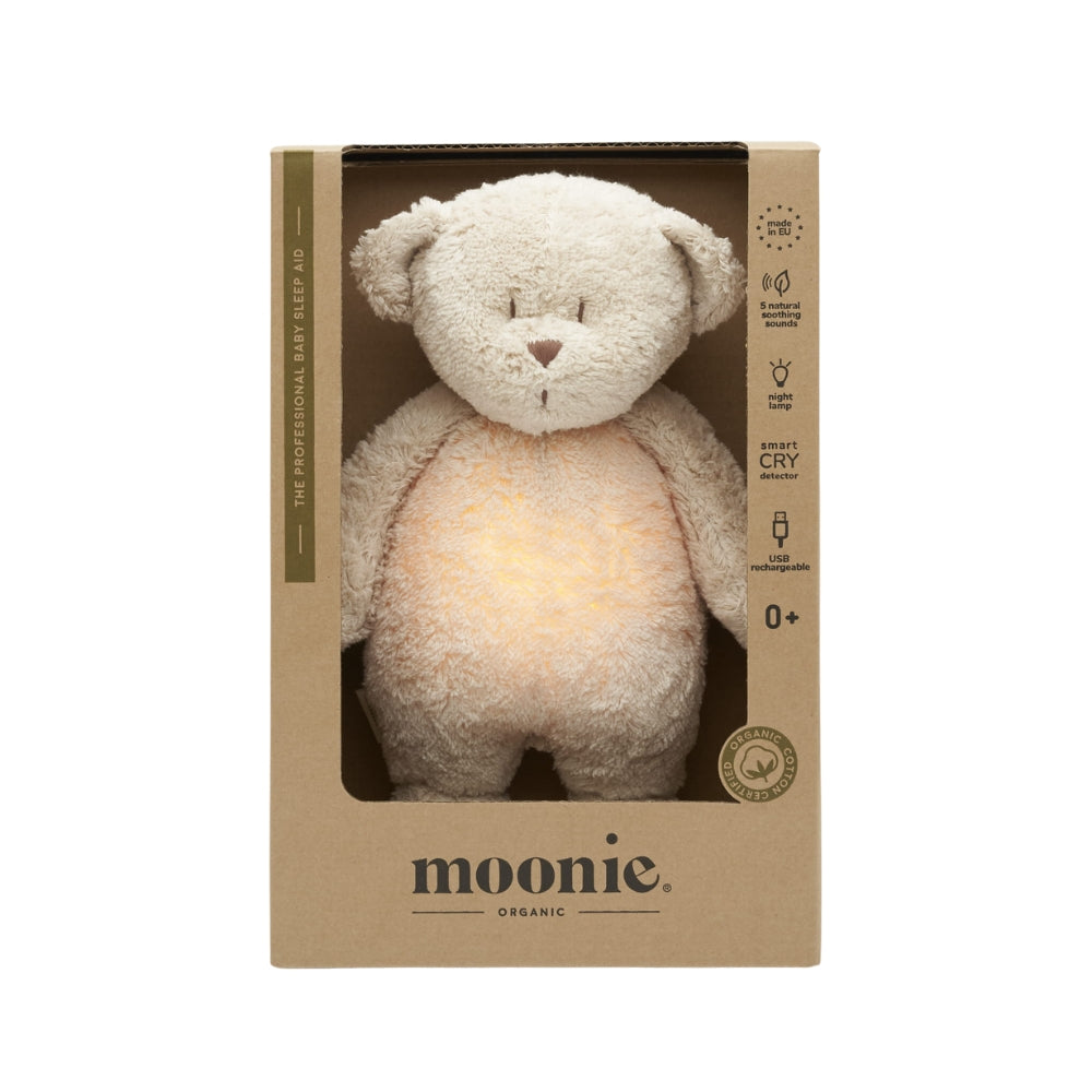 Moonie Szumiący Miś 2.0 Organic z lampką Sand