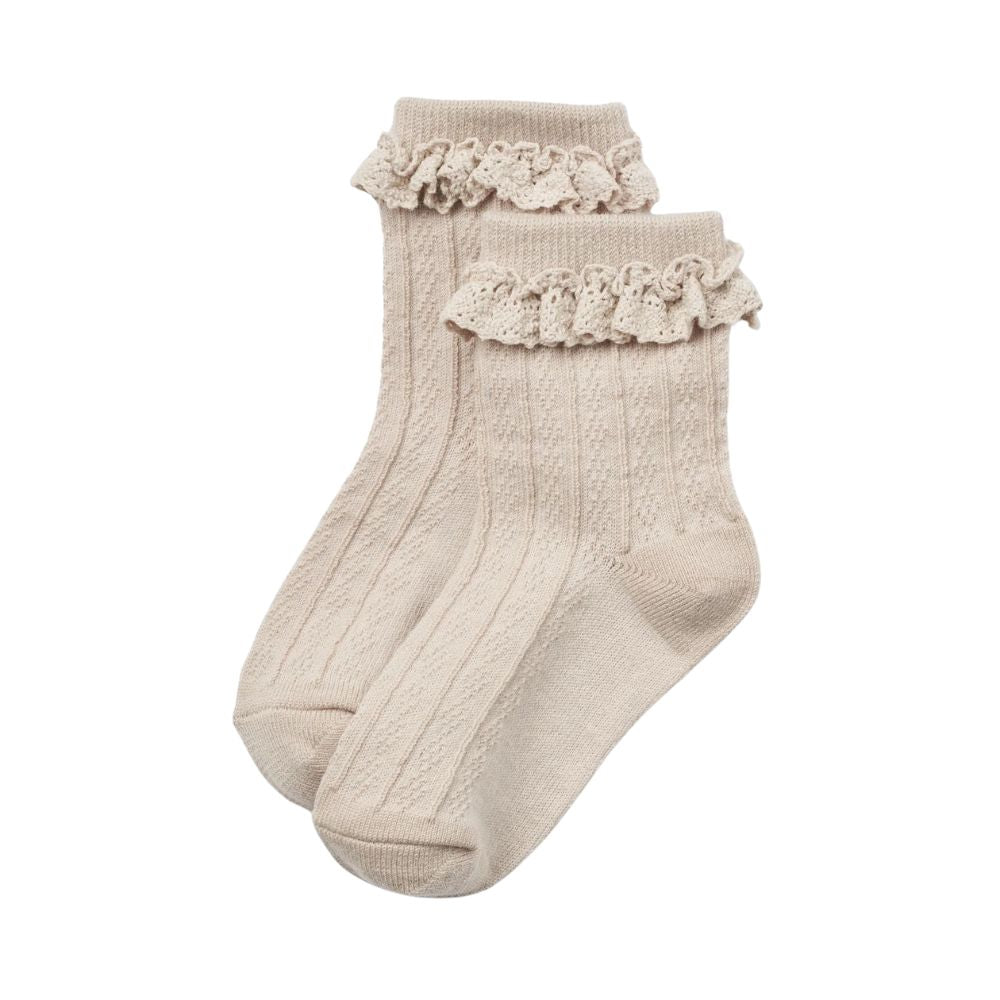 Wheat Wełniane skarpetki dla dziewczynki z koronką Nora Dry Rose 2 pary
