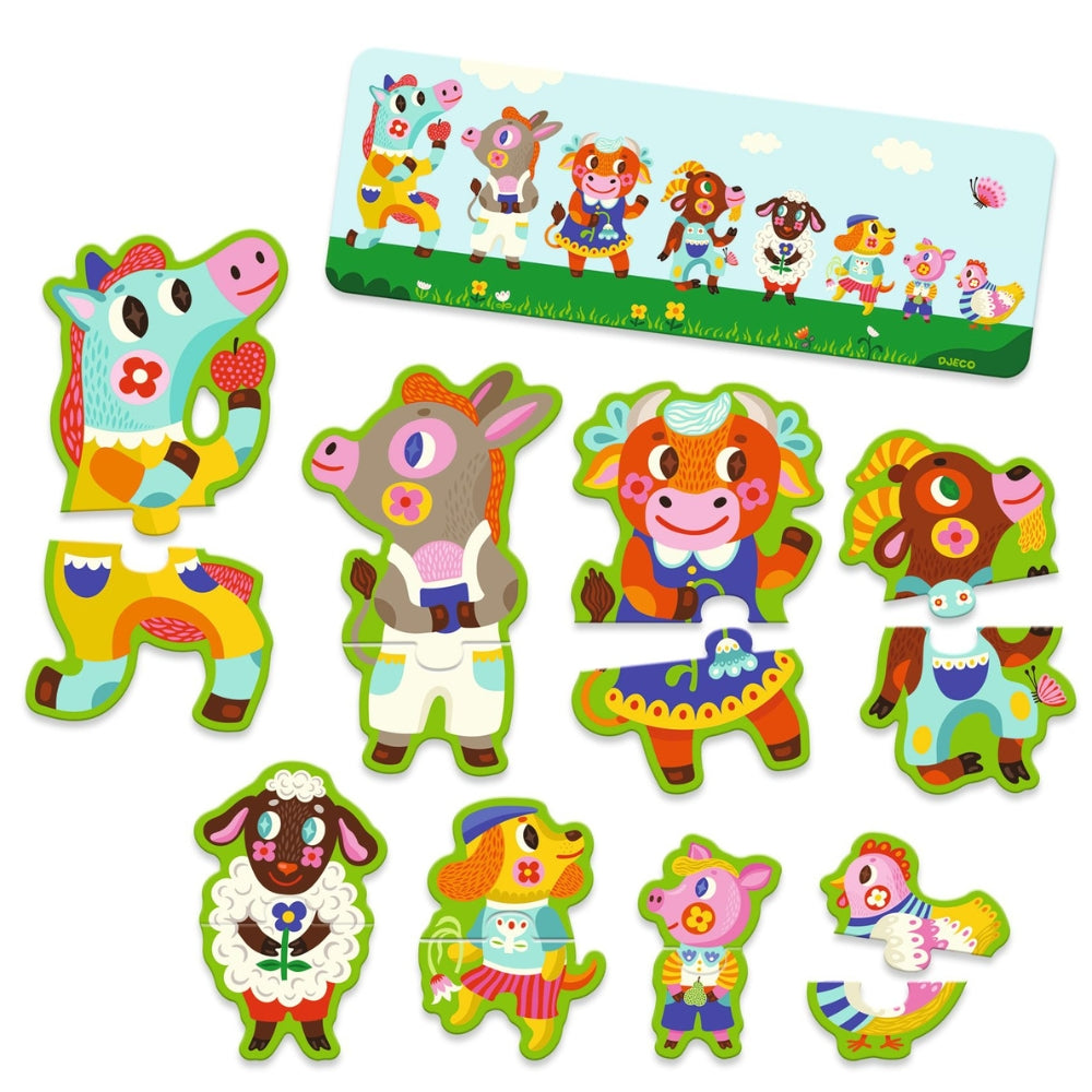 Djeco Puzzle dla dzieci małe i duże na farmie 16el.