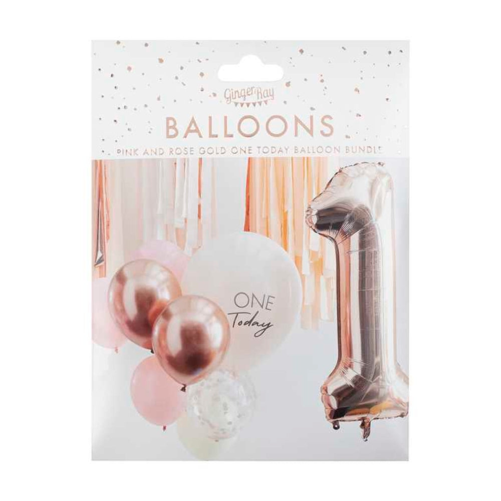 Gingerray balony lateksowe Pink and Rose Gold First Birthday