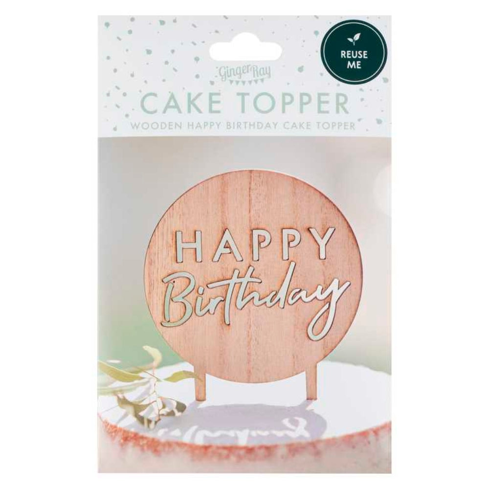 Gingerray Topper na tort Wooden Happy Birthday