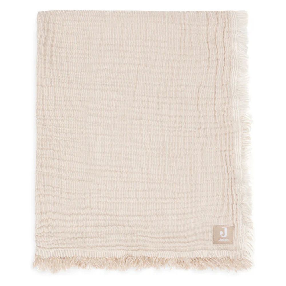 Jollein Kocyk muślinowy 75x100cm Fringe Stripe Biscuit