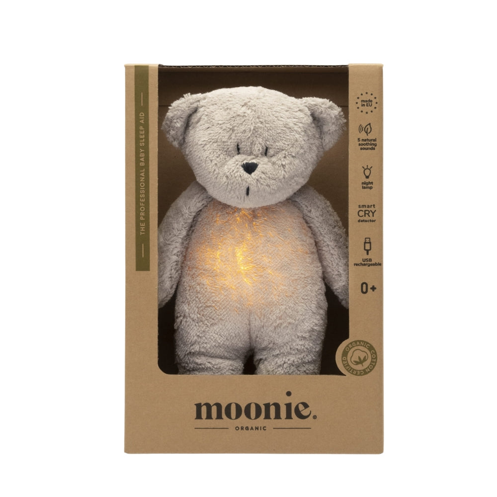 Moonie Szumiący Miś 2.0 Organic z lampką Grey