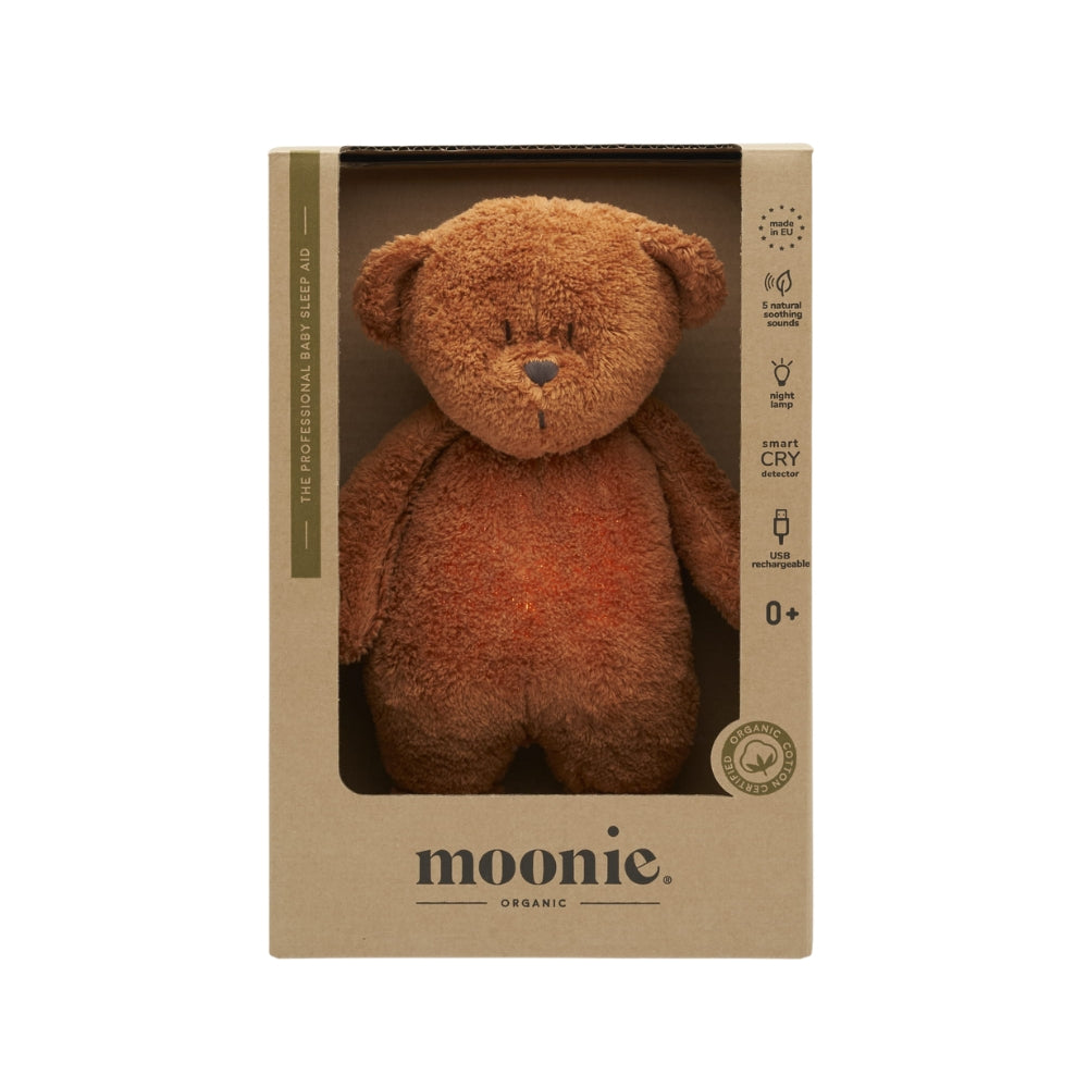 Moonie Szumiący Miś 2.0 Organic z lampką Caramel