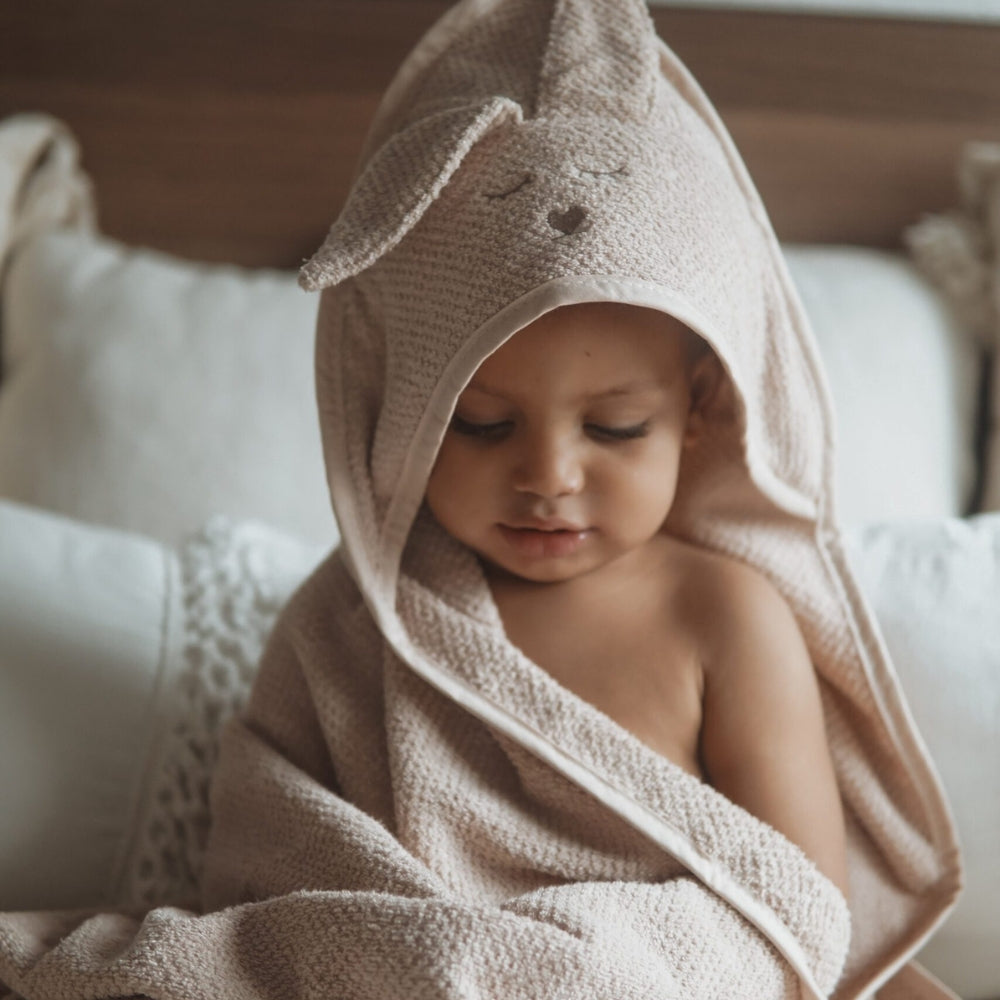 YOSOY Bambusowy ręcznik dla niemowlaka z kapturkiem beżowy 100x100 cm