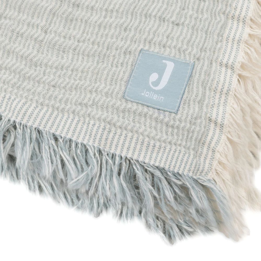 Jollein Kocyk muślinowy 75x100cm Fringe Stripe Sea Green
