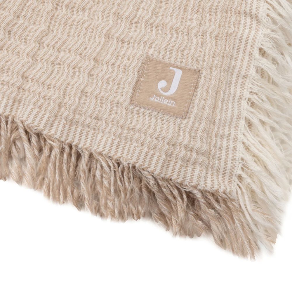 Jollein Kocyk muślinowy 75x100cm Fringe Stripe Biscuit