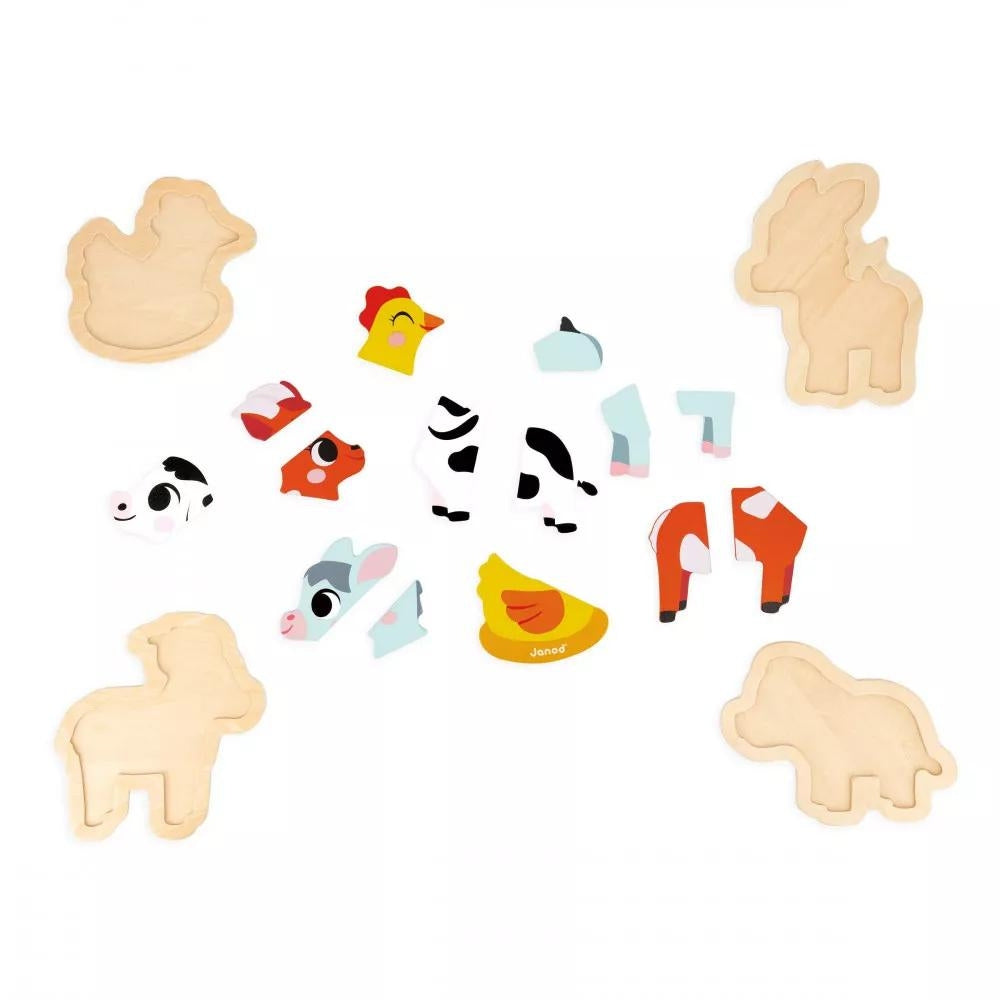 Janod Drewniane puzzle dla dzieci Farma 4 układanki – 2, 3, 4 i 5 el.