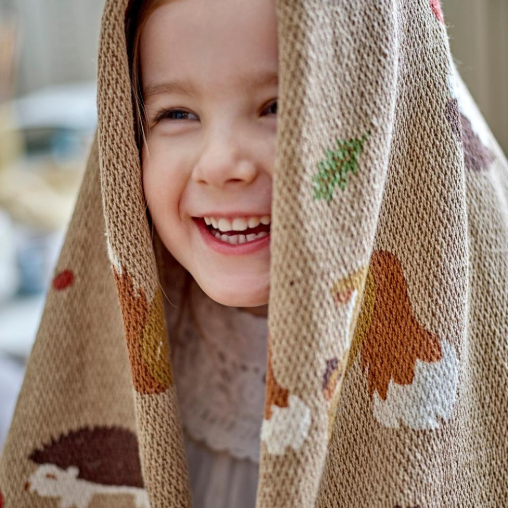 Bloomingville Koc bawełniany Fall Throw Brown Recycled Cotton