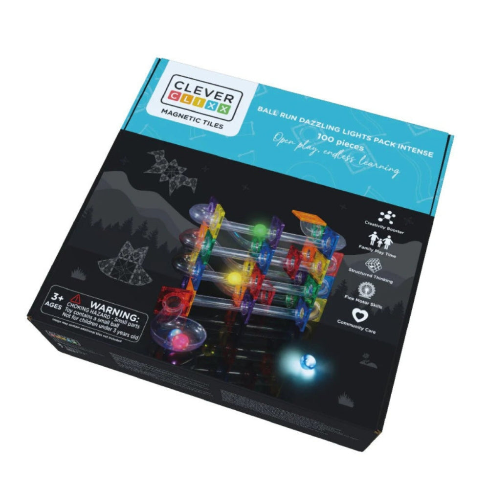 Cleverclixx Klocki magnetyczne dla dzieci Ball Run Dazzling Lights Pack Intense 100 el