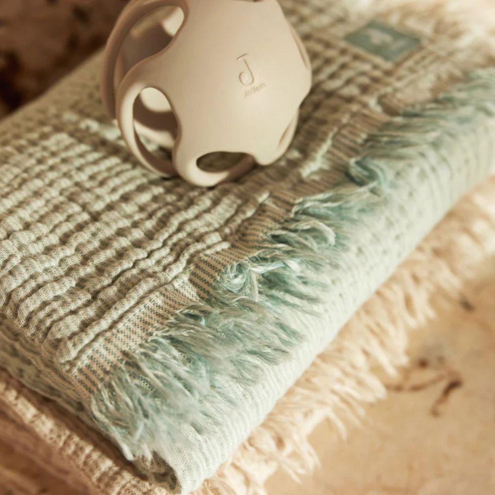 Jollein Kocyk muślinowy 75x100cm Fringe Stripe Sea Green