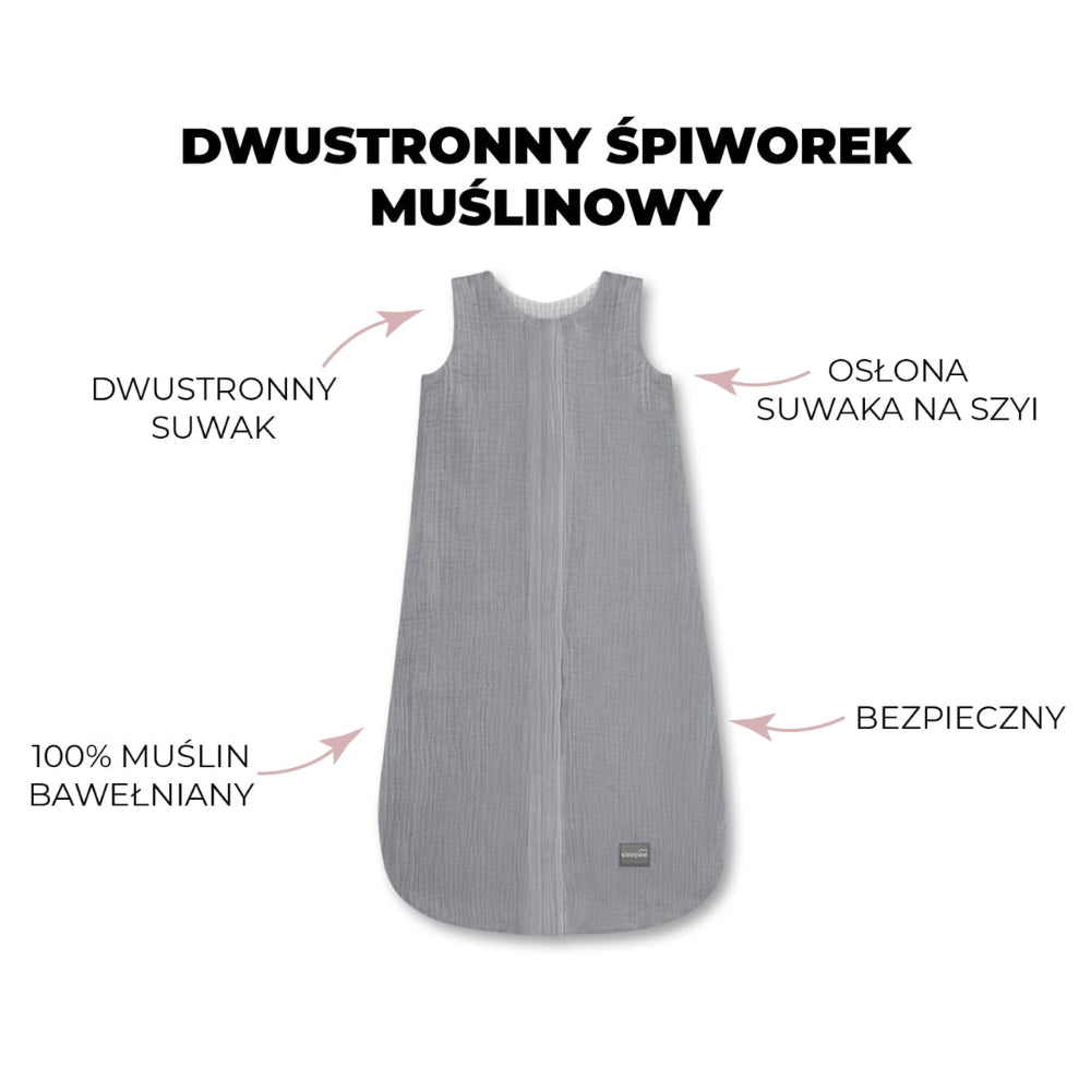 Sleepee Dwustronny muślinowy śpiworek Petrol 0-4m