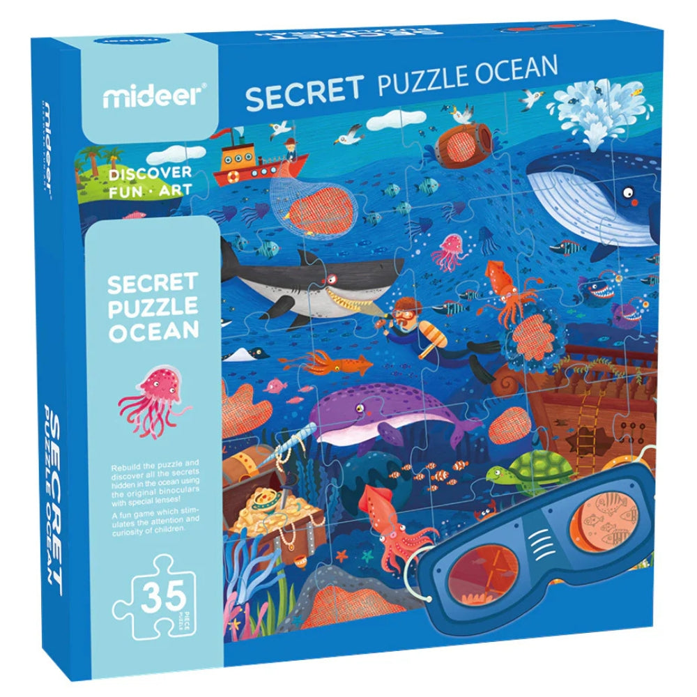 Mideer Sekretne puzzle z okularami 3D - Ocean 35 elementów