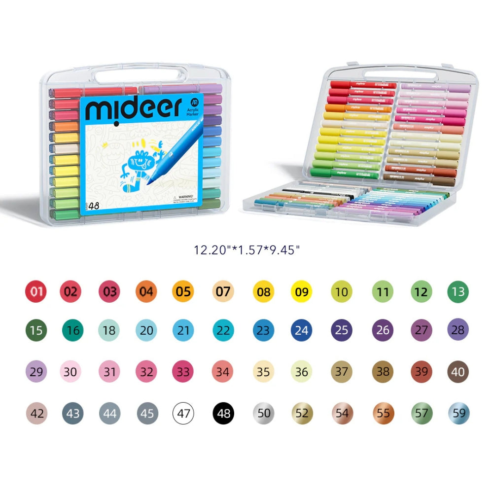 Mideer Markery akrylowe z pędzelkową końcówką w walizce 48 kolorów