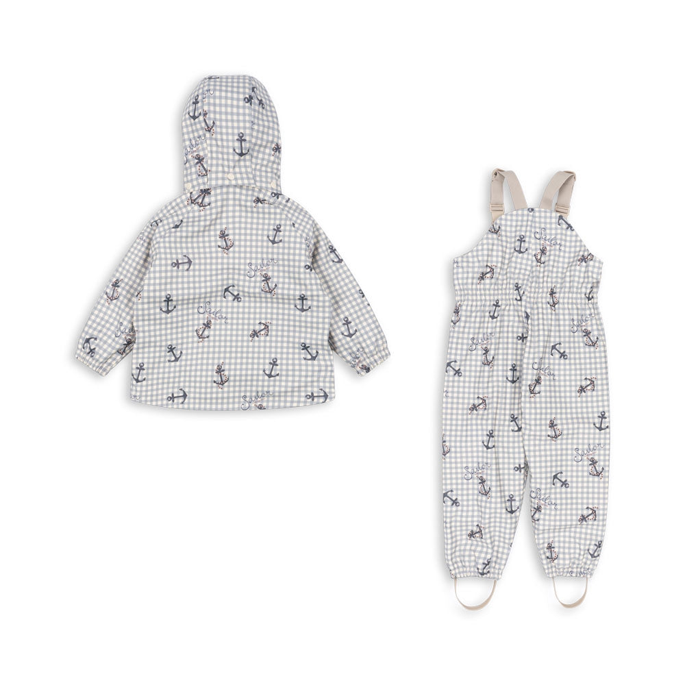 Konges Slojd Kurtka i spodnie przeciwdeszczowe dla dzieci Rainy Palme Set Sailor Check