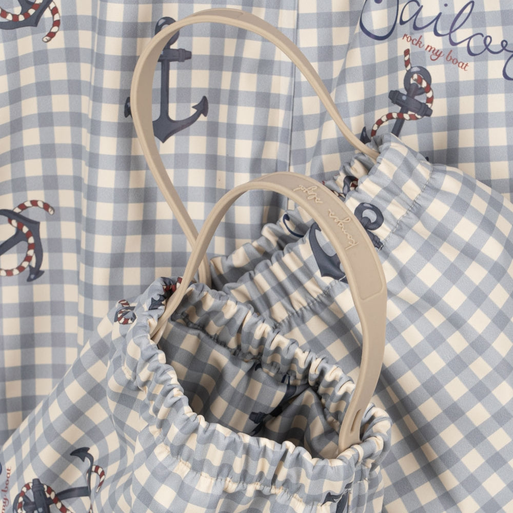Konges Slojd Kurtka i spodnie przeciwdeszczowe dla dzieci Rainy Palme Set Sailor Check