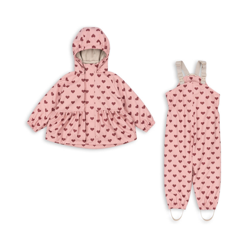 Konges Slojd Kurtka i spodnie przeciwdeszczowe dla dziewczynki Rainy Palme Set Amour Pink