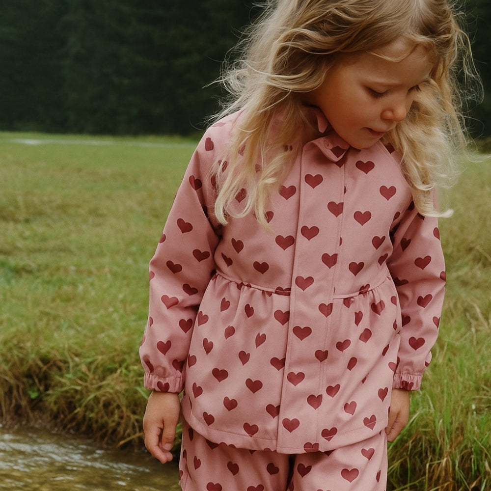 Konges Slojd Kurtka i spodnie przeciwdeszczowe dla dziewczynki Rainy Palme Set Amour Pink