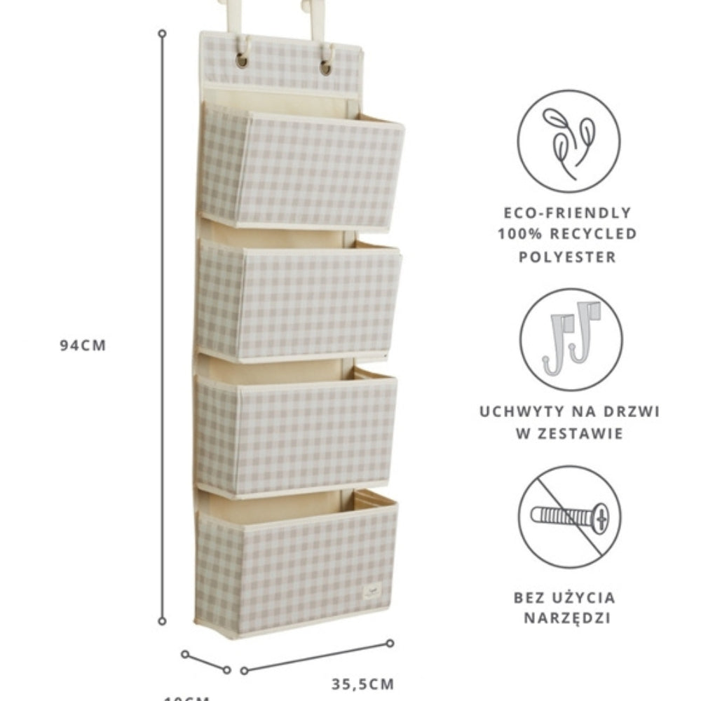 3 Sprouts Organizer na drzwi Wiszący Wiszący Gingham Beige