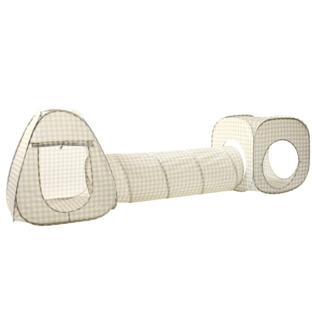 3 Sprouts Zestaw Namiotów dla Dzieci z Tunelem 3w1 Gingham Beige