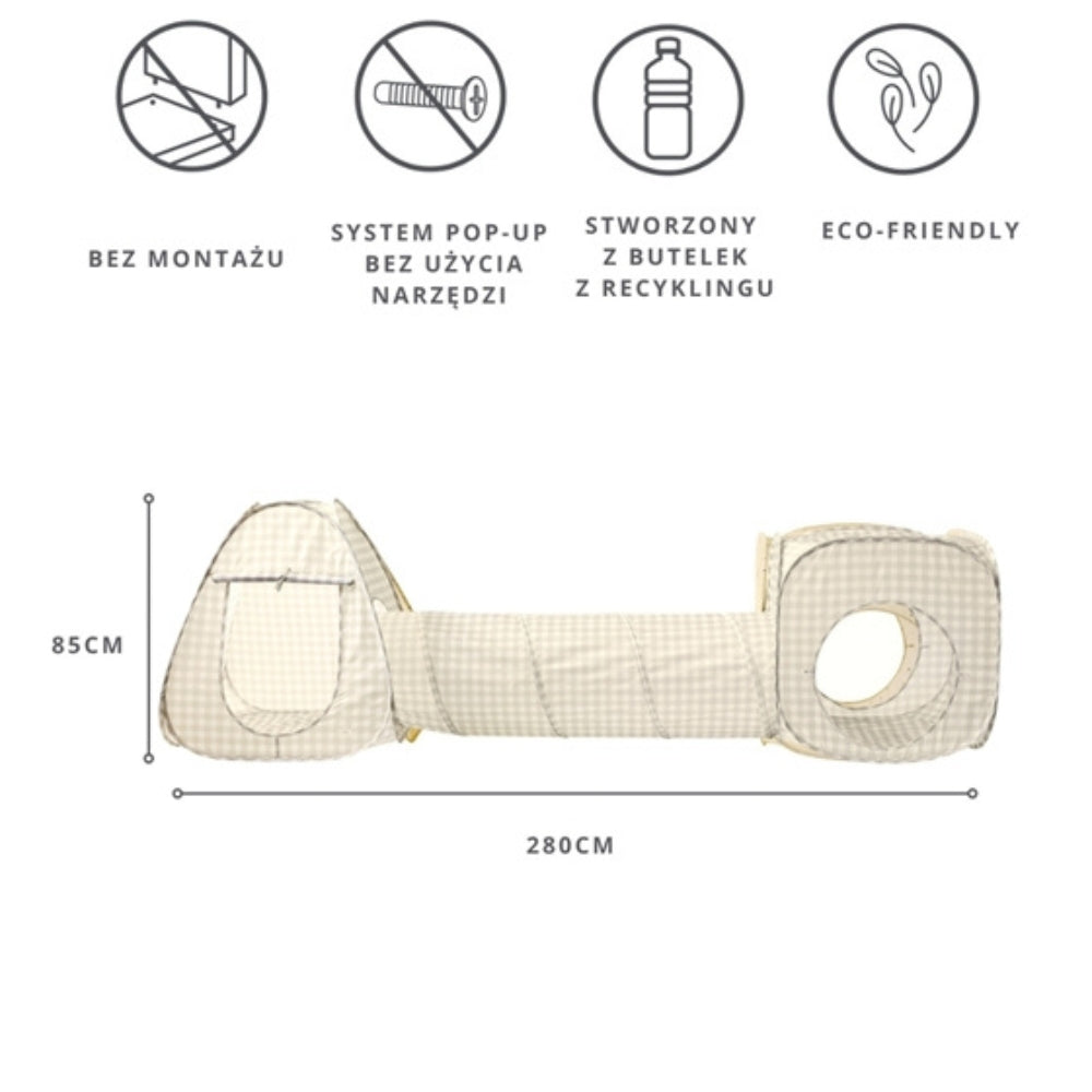 3 Sprouts Zestaw Namiotów dla Dzieci z Tunelem 3w1 Gingham Beige