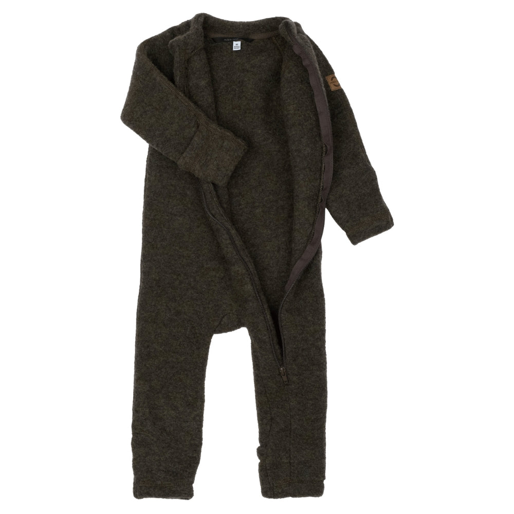 Mikk line kombinezon niemowlęcy z wełny merino Dark Brown Melange