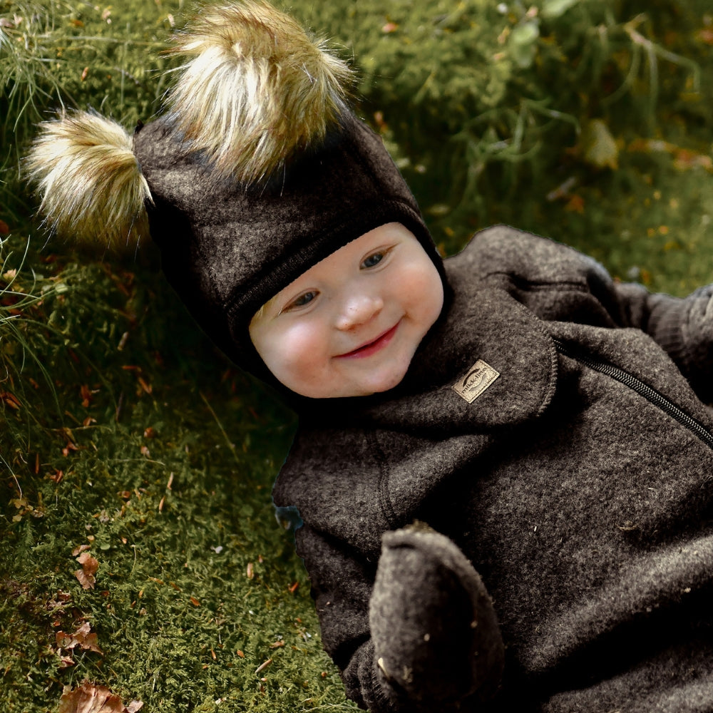 Mikk line kombinezon niemowlęcy z wełny merino Dark Brown Melange