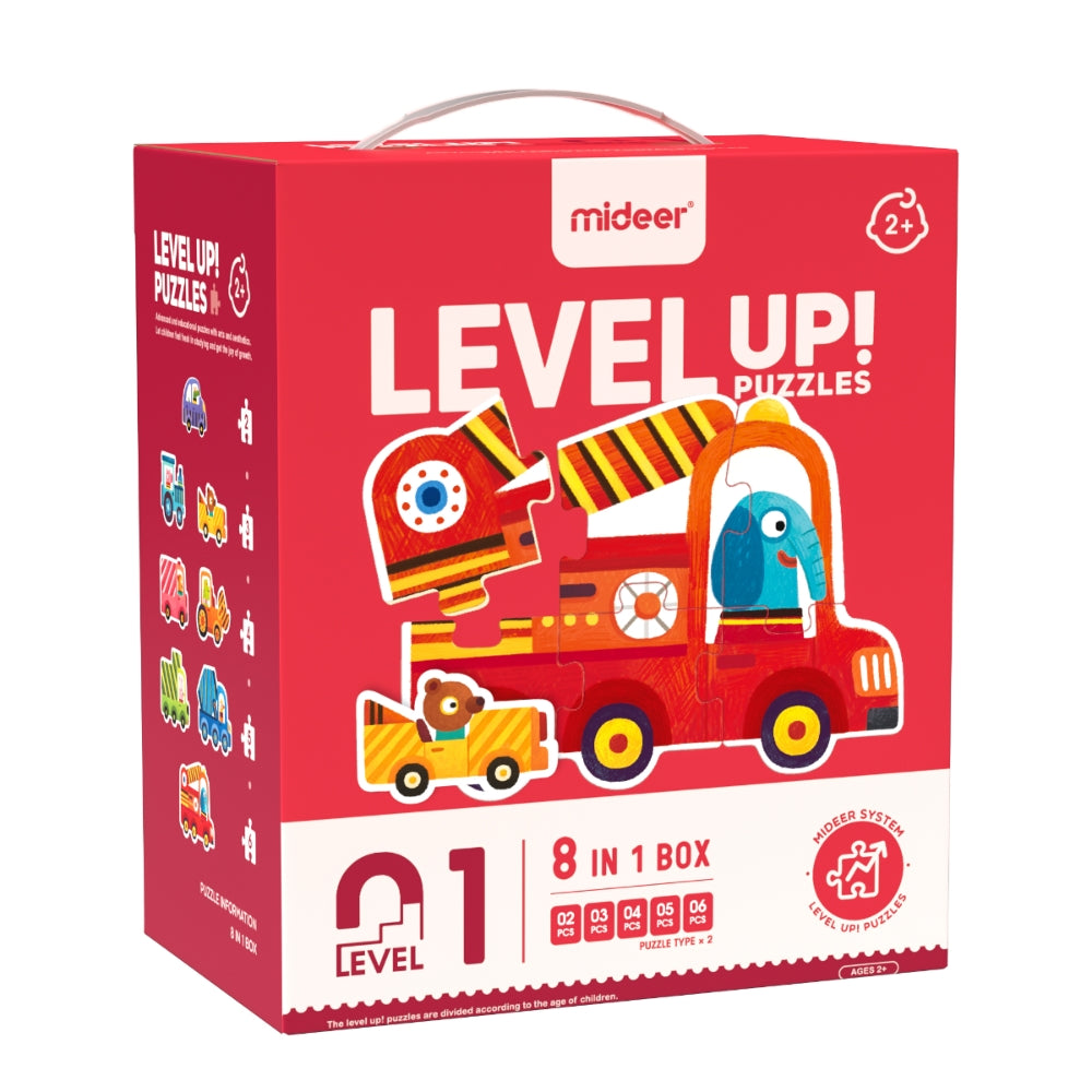 Mideer Zestaw dziecięcych puzzli dla początkujących LEVEL UP! - Pojazdy