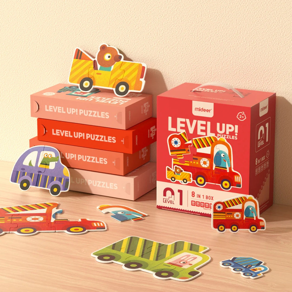 Mideer Zestaw dziecięcych puzzli dla początkujących LEVEL UP! - Pojazdy