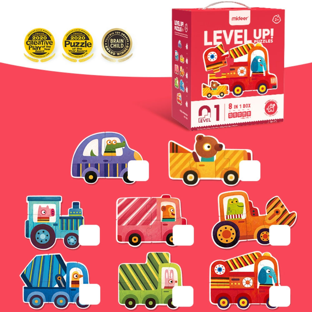 Mideer Zestaw dziecięcych puzzli dla początkujących LEVEL UP! - Pojazdy