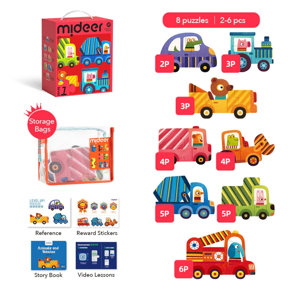 Mideer Zestaw dziecięcych puzzli dla początkujących LEVEL UP! - Animal Transportation