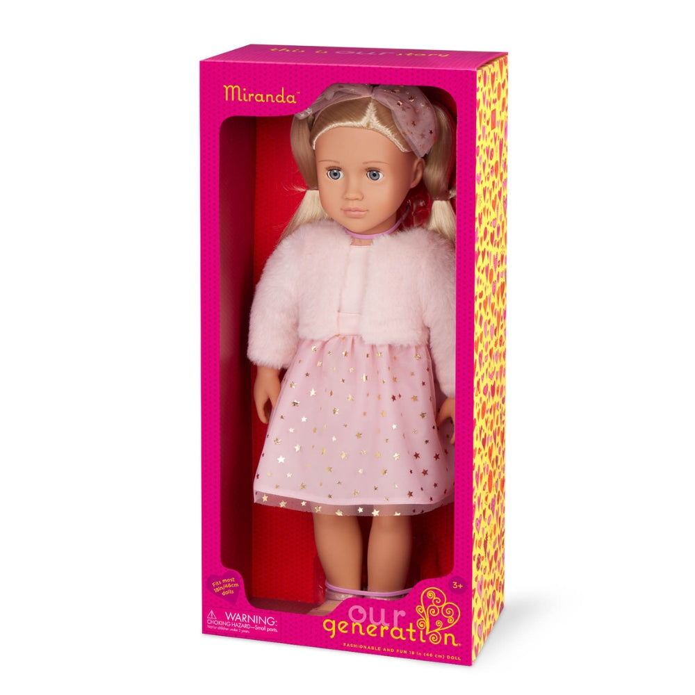 OurGeneration Lalka Miranda blondynka w jasnoróżowej stylizacji 46cm