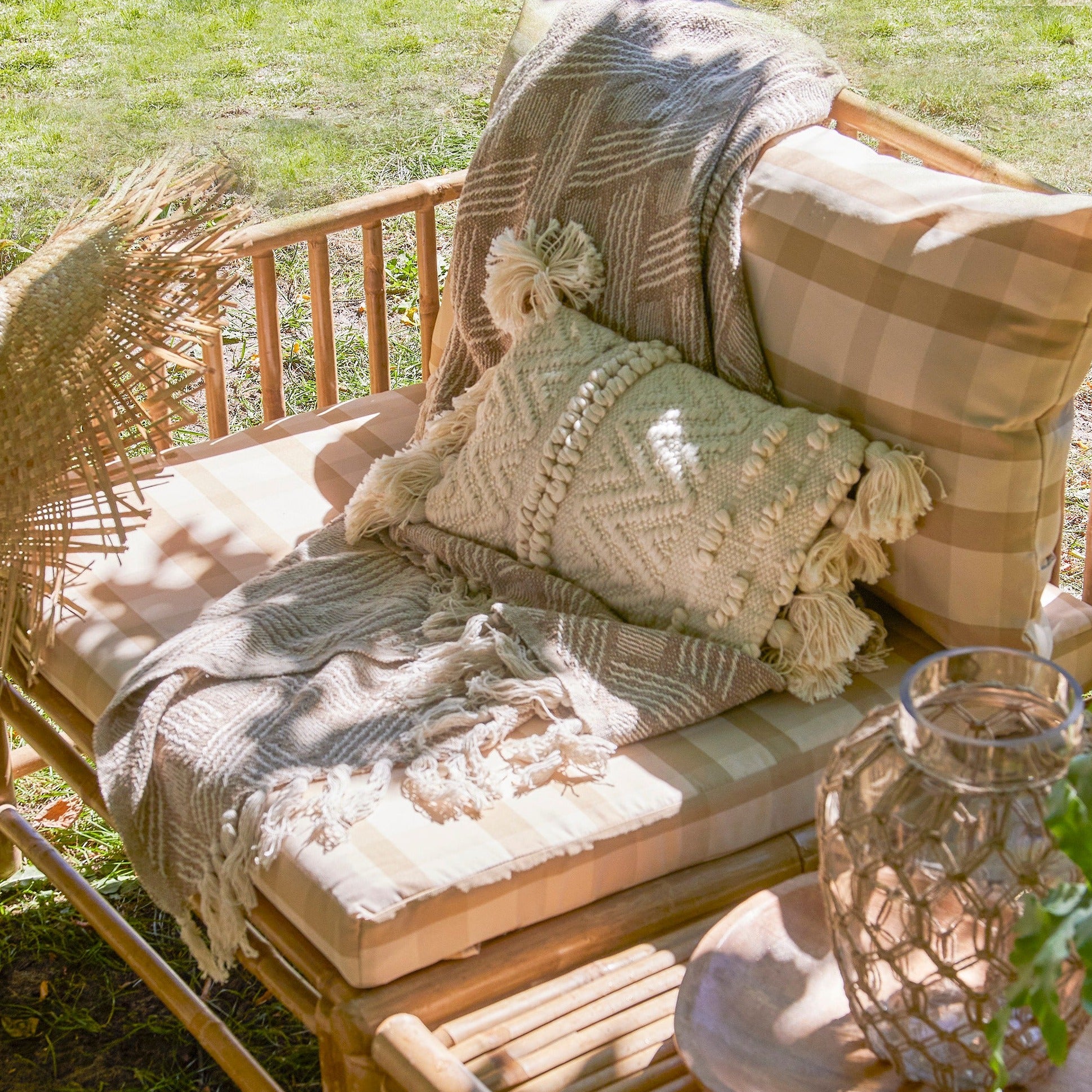 Bloomingville Koc bawełniany Ghina Throw Nature Recycled Cotton