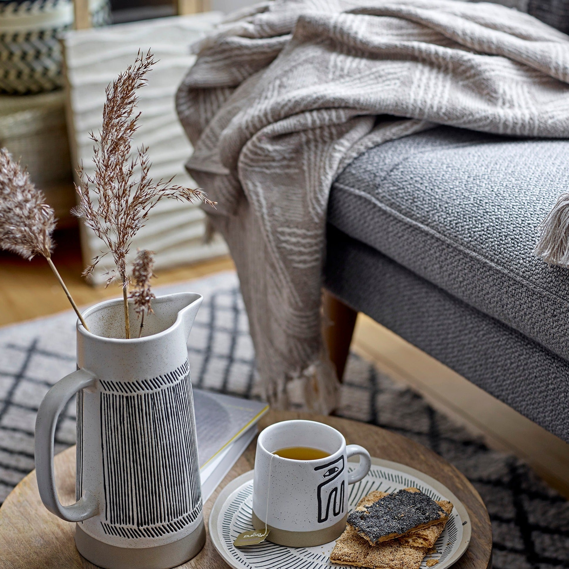 Bloomingville Koc bawełniany Ghina Throw Nature Recycled Cotton