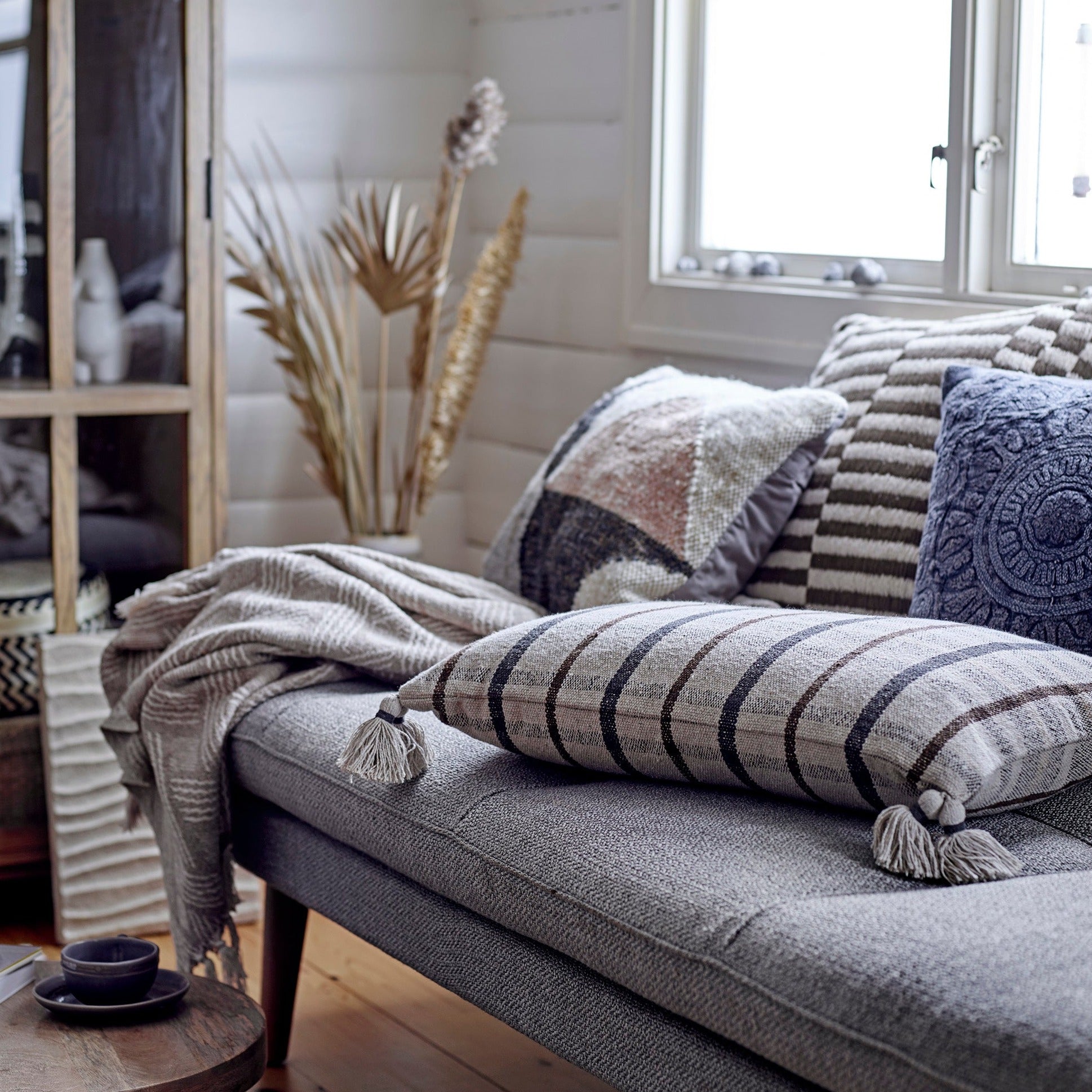 Bloomingville Koc bawełniany Ghina Throw Nature Recycled Cotton