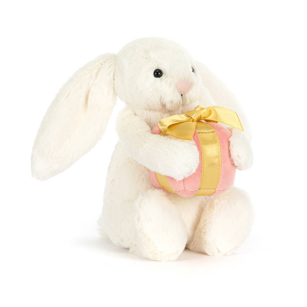 Jellycat maskotka wesoły króliczek z prezentem 18 cm