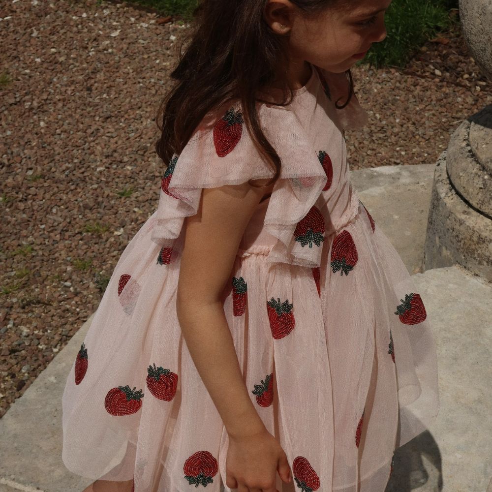 Konges Slojd Sukienka dla dziewczynki Yvonne Frill Dress Strawberry